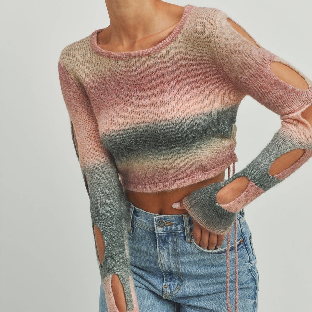 Cutout Sleeve Cropped Watermelon Sweater